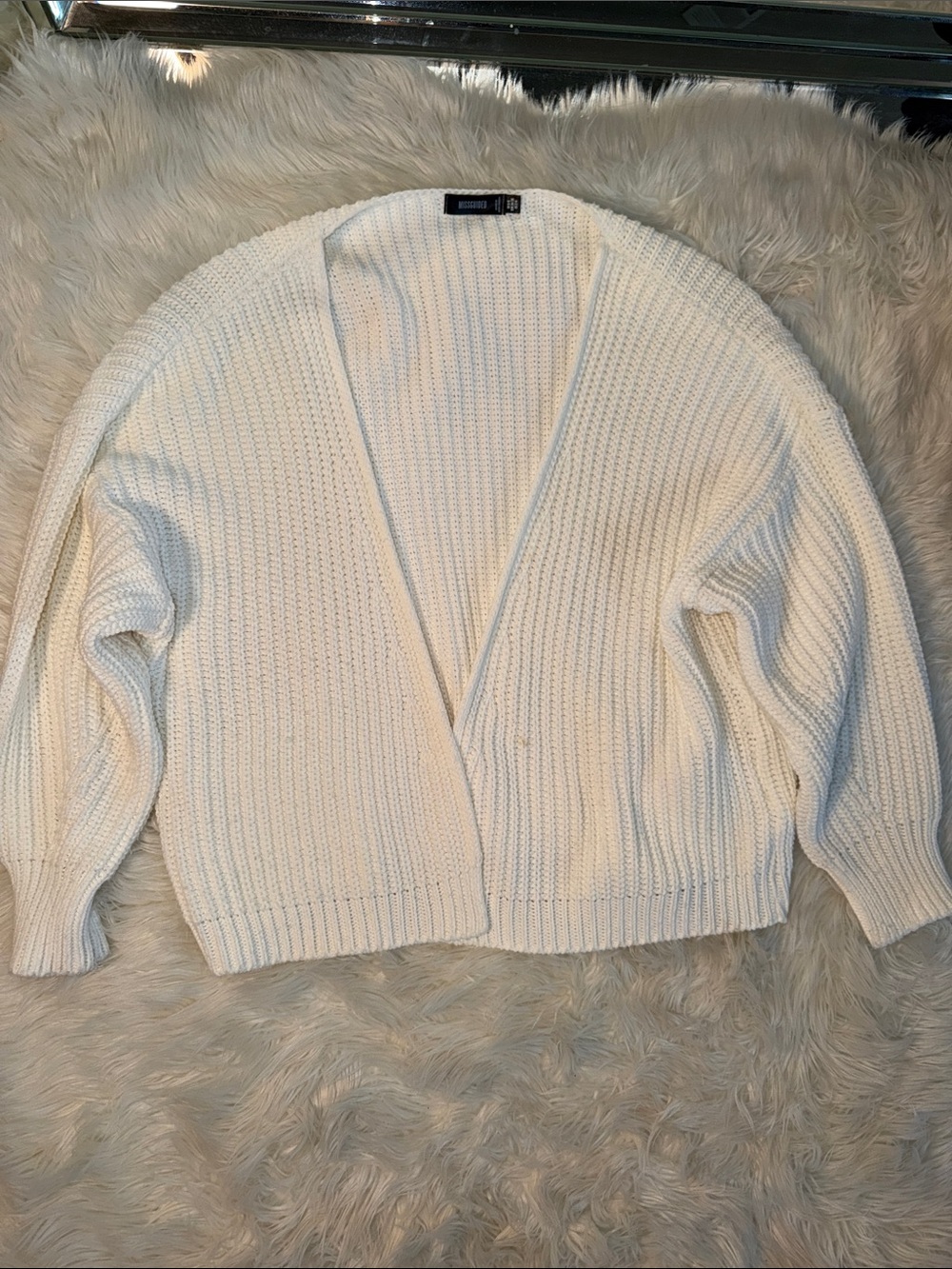 MISSGUIDED Cozy Open-Front Chunky Knit Sweater Cardigan - White